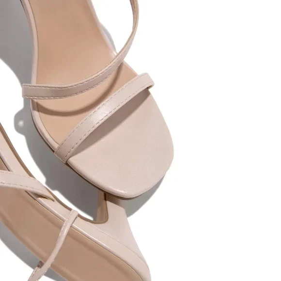 NEW Strappy Ankle Lace-Up High Stilettos Heel Barely There Sandals Shoes Bone - Picture 11 of 13